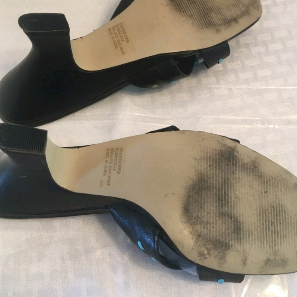 Coldwater Creek Aqua & Black Heel With Rose S 7 - Picture 6 of 6